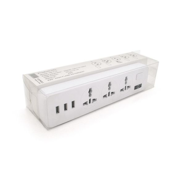 Мережевий фільтр ТВ-Т13, 3 розетки + 3 USB, 2 м, перетин 3х0, 75мм, 2500W, White | Зображення 1