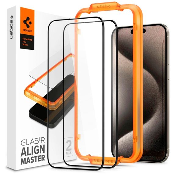 Захисне скло Spigen для Apple iPhone 15 Plus Glas.tR AlignMaster FC Black (2P) (AGL06886)