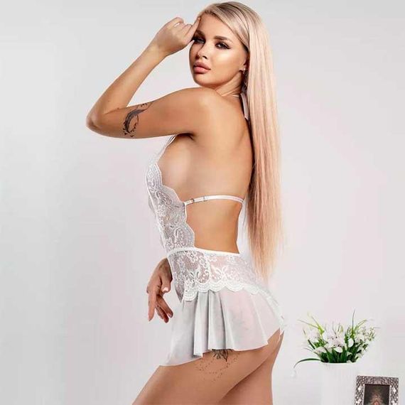 Сексуальний боді-пеньюар із відкритою спиною білий — S/M — Еротична білизна | Зображення 5