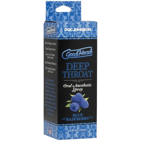 Розпродаж! Спрей для мінету Doc Johnson GoodHead DeepThroat Spray - Blue Raspberry 59мл (до 11.2025) | Зображення 1