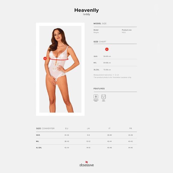 Эротическое полупрозрачное боди Obsessive Heavenlly crotchless teddy XL/2XL, с доступом | Зображення 4