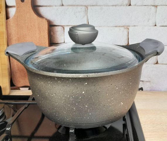 Кастрюля со стеклянной крышкой O.M.S. Collection 3120 с гранитным покрытием 22 см 3,7 л Серый (Турция) | Зображення 2
