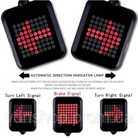 Стоп-сигнал-поворот велосипедний в зборі, Велофара із заднім стоп-сигналом, Ліхтар задній вело QU-94