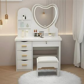 Туалетный столик с LED-зеркалом в форме сердца и пуфиком STL-MD 85