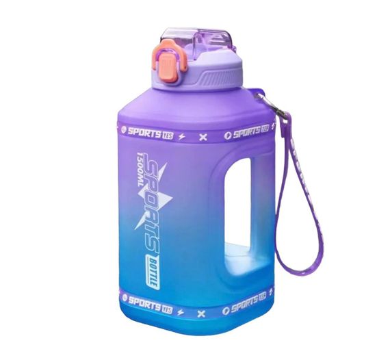 Эко-бутылка для воды SPORTS BOTTLE (1500 мл) - Фиолетово-голубой градиент со встроенной ручкой | Зображення 5