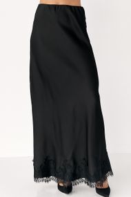 Сатинова спідниця з мереживом - чорний цвет, M (є розміри)