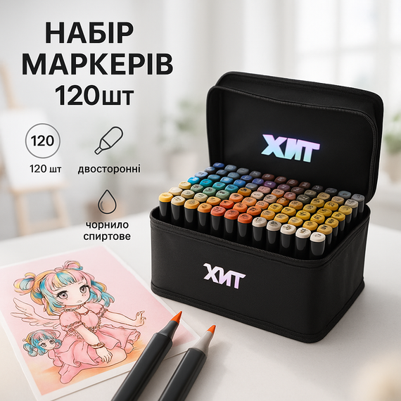 Двосторонні маркери якісні, Набір маркерів в зручній сумці, Двосторонні скетчмаркери для малювання MJ-63