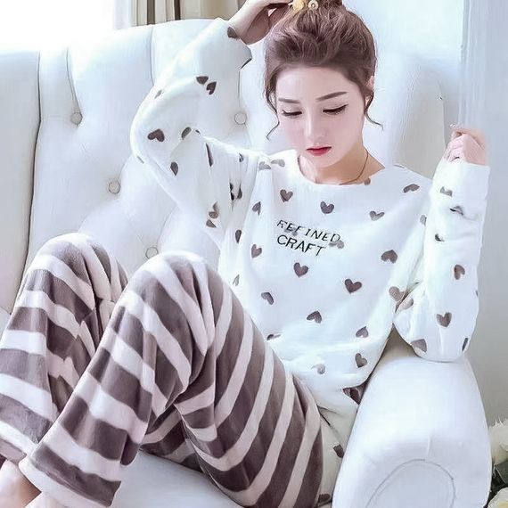 Женская пижама Lesko Heart Brown XL теплая для дома | Зображення 1