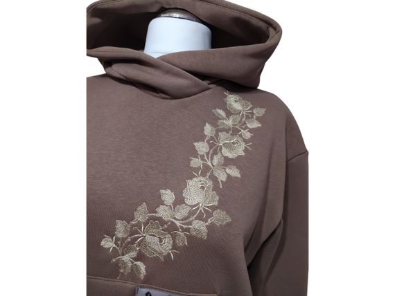 Худі з вишивкою троянди жіночий коричневий теплий зимовий толстовка з капюшоном футер тринитка з начосом 64 | Зображення 1