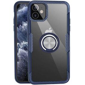 TPU+PC чехол Deen CrystalRing for Magnet (opp) для Apple iPhone 12 mini (5.4") TPU+PC, Кольцо-держатель, Бесцветный / Темно-синий
