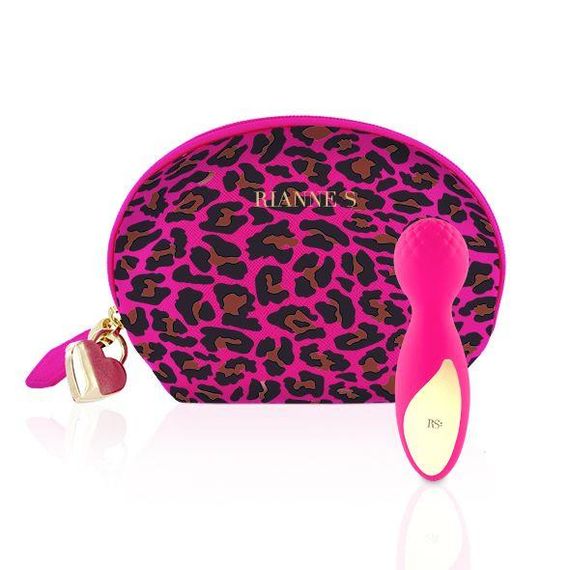 Мінівібромасажер Rianne S: Lovely Leopard Pink, 10 режимів роботи, косметичка-чохол, мед.силікон Sex Aura