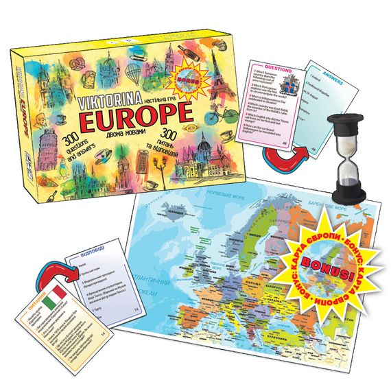 Детская настольная игра "Викторина ЕВРОПА" MKP0904 украинский и английский язык
