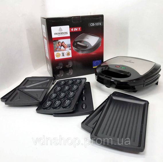 Домашній гриль для шаурми Crownberg Cb-1074, Сендвічниця 4в1, Вафельниця 3в1, Бутербродниця мультипекар ID-89 | Зображення 1