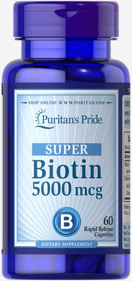 Біотин, Biotin, Puritan's Pride, 5000 мкг, 60 капсул