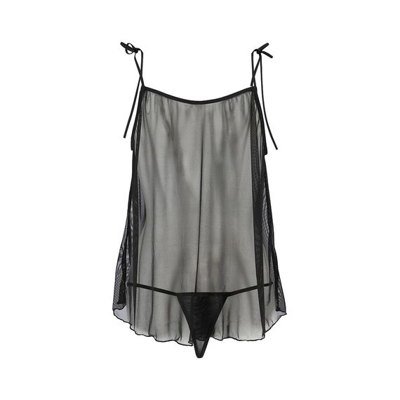 Сорочка прозора бебі дол MELANIA CHEMISE black - Passion, трусики, на тонких бретелях, S/M | Зображення 3