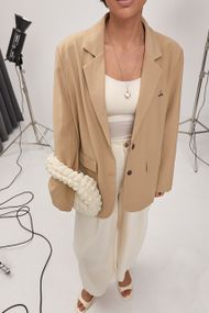 Класичний прямий піджак з написами - світло-коричневий цвет, M (є розміри)