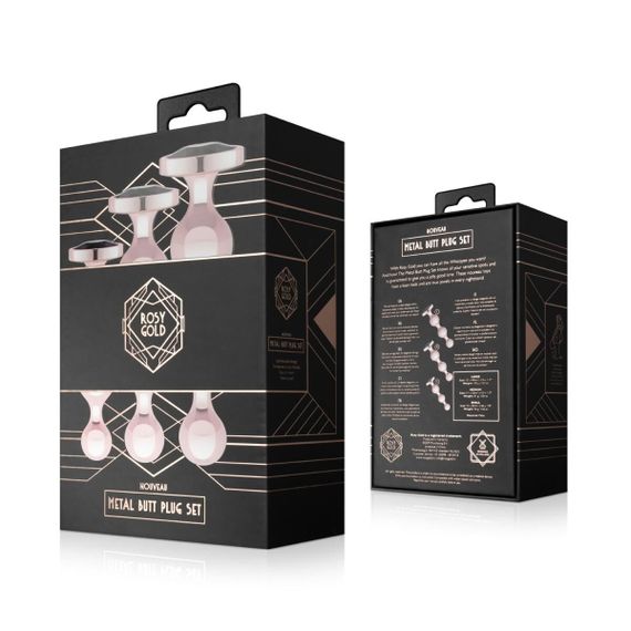 Набор анальных игрушек Rosy Gold - Metal Butt Plug Set 3 Pieces, Розовый | Зображення 7