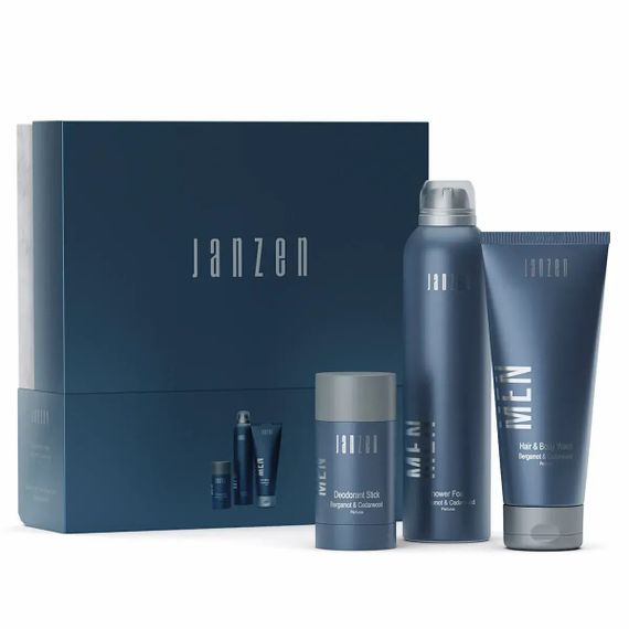 Подарунковий набір JANZEN Gift Set FOR MEN Bergamot & Cedarwood (deodorant, shower foam, hair & body wash)