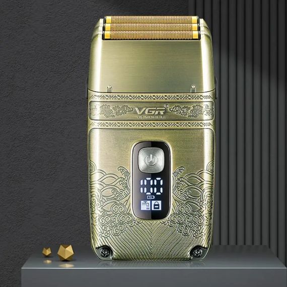Електробритва шейвер VGR V-335 від USB, з LED-дисплеєм, Золотистий/Професійна бритва з трьома ножовими блоками | Зображення 6