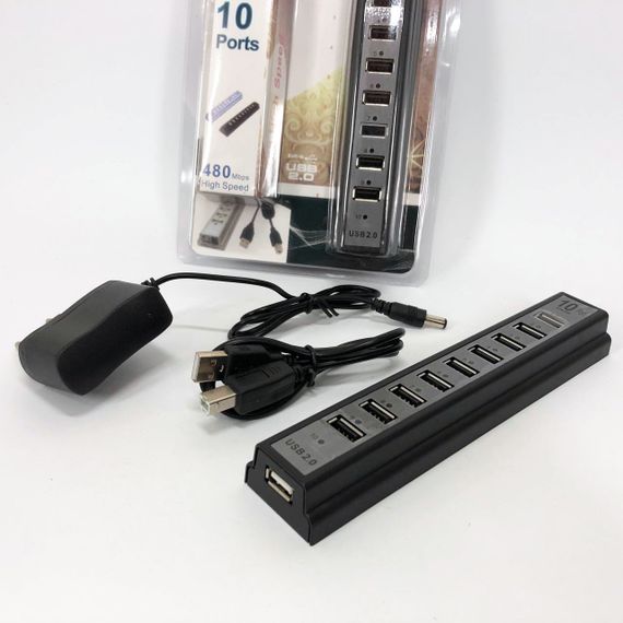 Розгалужувач USB HUB на 10 портів з активною зарядкою 220V. GD-664 Колір чорний | Зображення 5