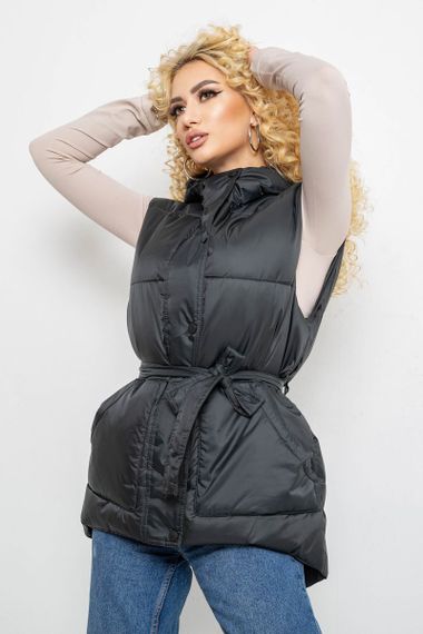 Жилет женский с капюшоном  -уценка, цвет темно-зеленый, 207R2016-U | Зображення 2