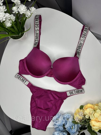 Жіночий комплект спідньої білизни Victoria`s Secret зі стразами, Комплект Вікторія Сікрет зі стразами Преміум якості, Бузковий, 80B | Зображення 2
