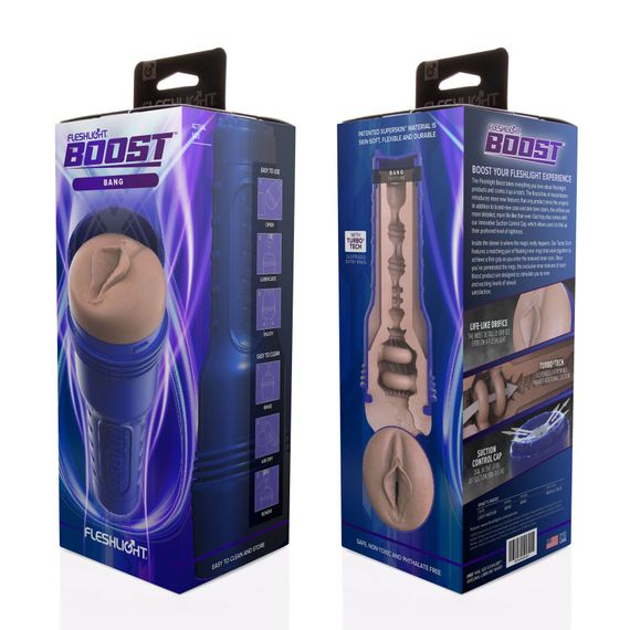 Мастурбатор-вагіна Fleshlight Boost Bang Light Medium Flesh, плаваючі кільця Turbo Tech | Зображення 6