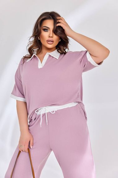 Женский легкий летний брючный костюм с футболкой, большие размеры и батал, SS172 цвет розовый, размер 56/60 | Зображення 2