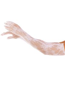 Рукавички Leg Avenue Lace Opera Length Gloves, One Size, білі, вище ліктя, сітка з квітковим візерунком sexstyle