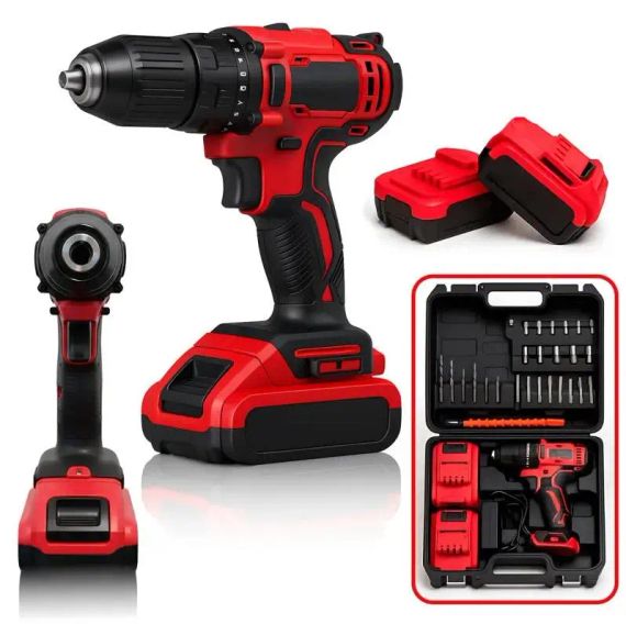 Акумуляторний шуруповерт з набором інструментів та 2 акб li-ion 1.3ah, 24ВТ red | Зображення 4