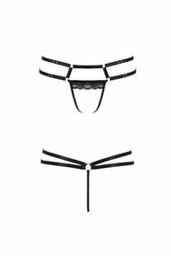 Трусики-стрінги зі стреп із мереживом Passion Exclusive LORRY THONG XXL/XXXL, black sexstyle