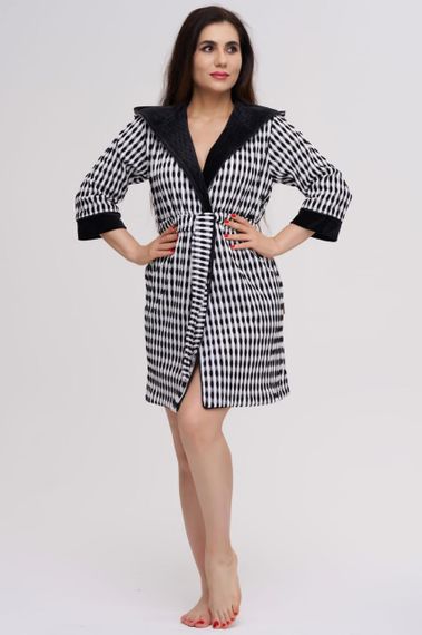 Жіночий велюровий халат Nusa 0529 з капюшоном короткий, чорний XL | Зображення 2