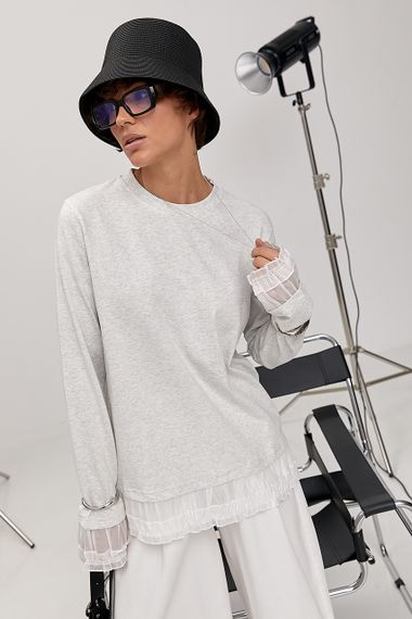 Вільний лонгслів з рюшами - світло-сірий цвет, ONE SIZE (є розміри) | Зображення 4