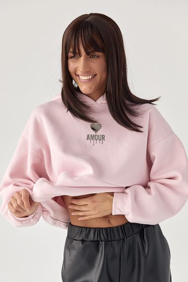 Утеплене худі з капюшоном - рожевий цвет, L (є розміри) | Зображення 4