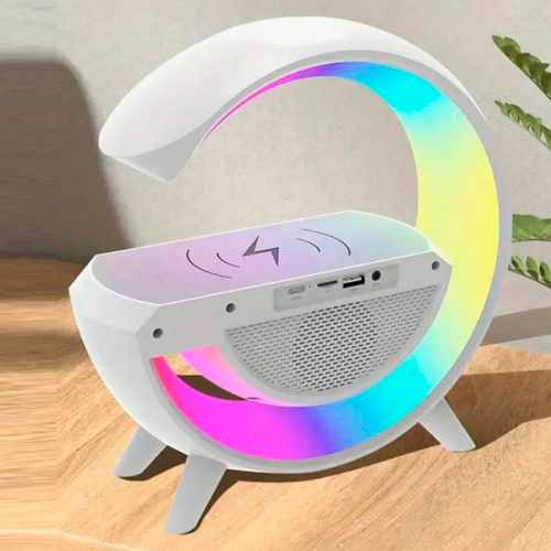 Аккумуляторный RGB ночник BT-3401, часы, беспроводная зарядка, Bluetooth колонка | Зображення 1