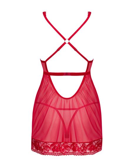 Прозора сорочка бебі-дол Obsessive Lacelove babydoll & thong M/L Red, мереживо, стрінги | Зображення 3