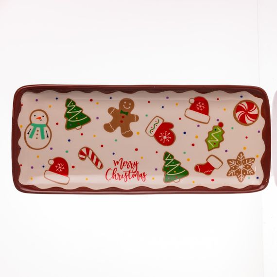 Блюдо сервірувальне новорічне для закусок Merry Christmas 34×14×2 (см) блюдо прямокутне різдвяне з порцеляни CR-1-38