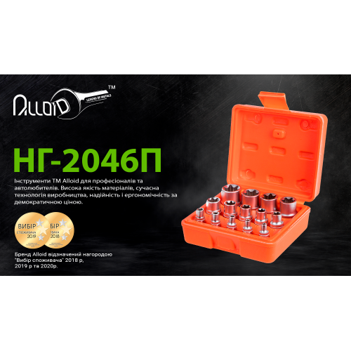 Набір торц головок зовнішній торкс 1/4"-3/8"-1/2"DR, Е4-Е24, 14 предм Alloid | Зображення 4
