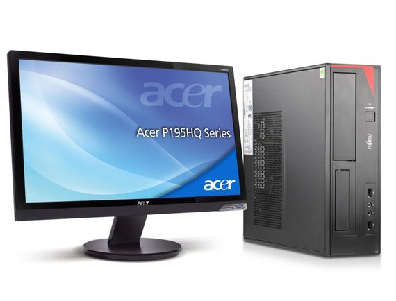 Комплект ПК: Fujitsu Esprimo E420 E85+ SFF / Intel Core i3-4160 (2 (4) ядра по 3.6 GHz) / 8 GB DDR3 / 500 GB HDD / Intel HD Graphics 4400 + Монітор Acer P195HQ / 19" (1366x768) TN / 1x DVI, 1x VGA б/в