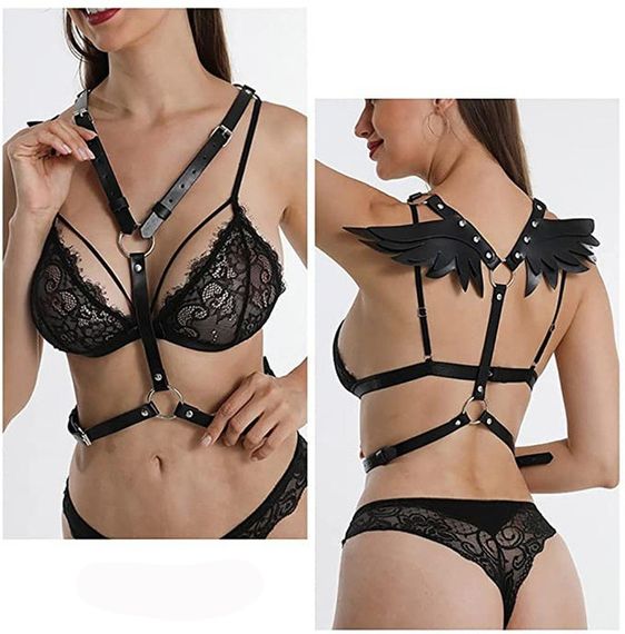 БДСМ - портупея из эко-кожи с крылышками Black Angel | Зображення 9