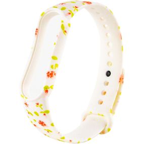 Силиконовый ремешок с рисунком для Xiaomi Mi Band 5 / 6 Розовые цветы / Белый