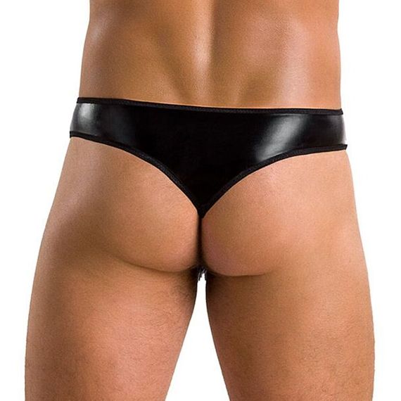Мужские стринги Passion 033 THONG PAUL S/M Black, под латекс | Зображення 1