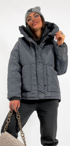 Женская стеганая куртка с капюшоном из плащевки YN7124 размер 42/46, цвет темно-серый