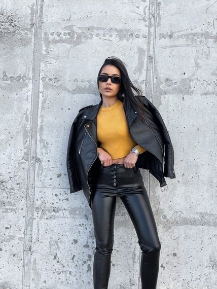 Женские лосины из экокожи на пуговицах NA921 цвет черный, размер 42/44 | Зображення 2