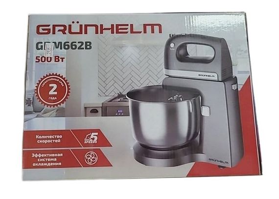 Стаціонарний ручний міксер Grunhelm GRM662B 500 Вт 3.5 л 5 швидкостей із металевою чашею | Зображення 3
