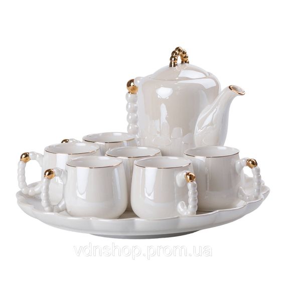 Чайный набор на 6 персон с заварочным чайником и фарфоровой подставкой Белый HP-15-7 | Зображення 6