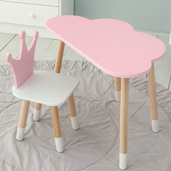Стіл хмарка і стільчик рожевий  корона з білим сидінням. Столик для занять, ігор, їжі | Зображення 4