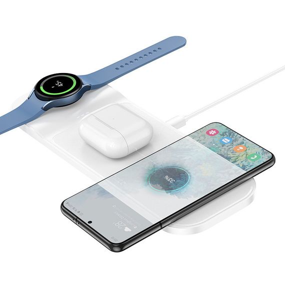 БЗП Hoco CQ6 Power 3-in-1 wireless fast charger (for Samsung Watch) White | Зображення 1