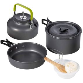 Алюмінієвий кемпінговий набір посуду 3в1, Cooking Set DS-308 / Туристичний посуд (чайник, кастрюля, сковорода)