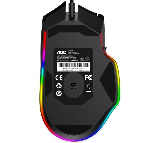 Мишка AOC AGM600 ігрова, 16000dpi., 10кн., RGB PMW3389 Kailh switch чорна | Зображення 7